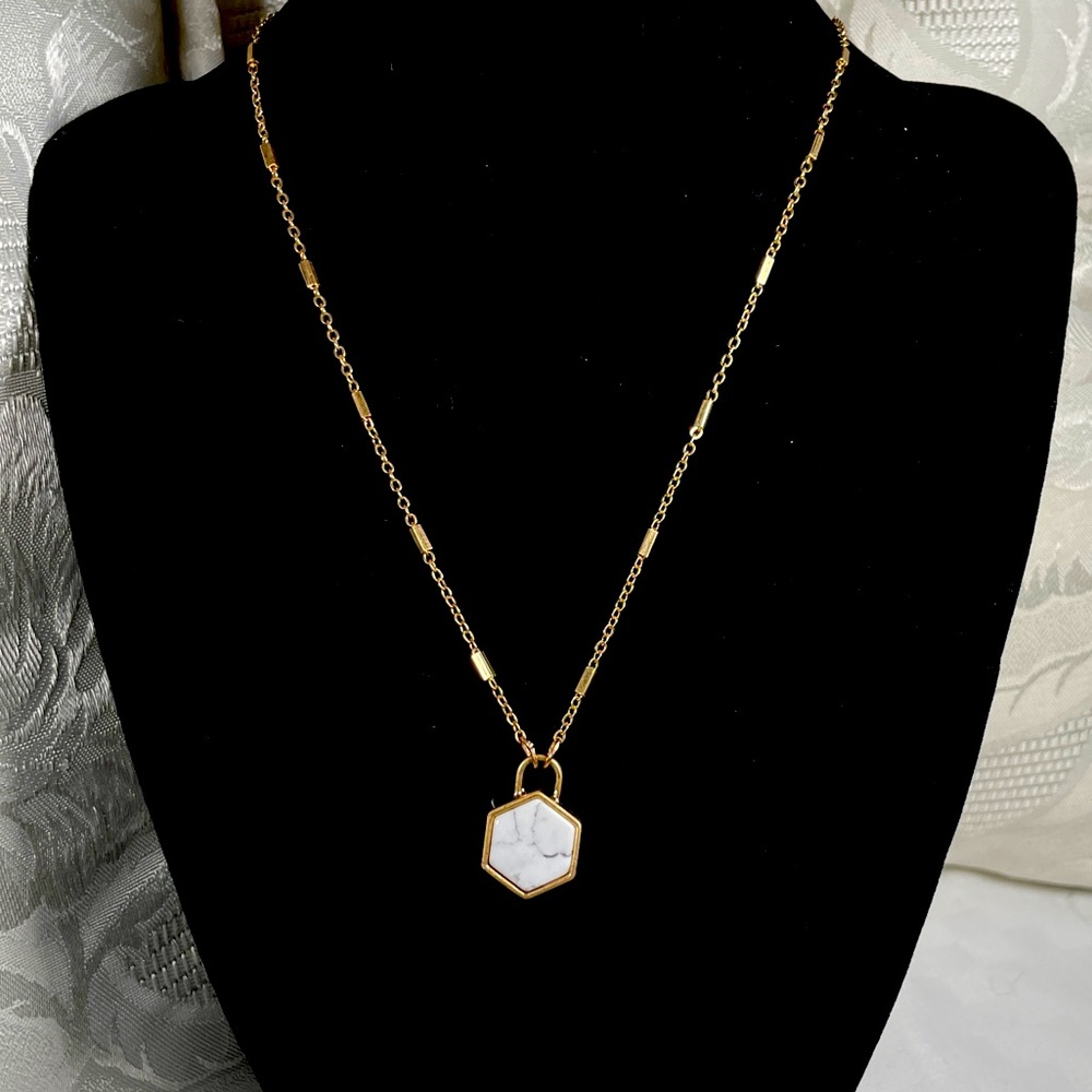 NEW! Marble Hexagon Pendant Necklace